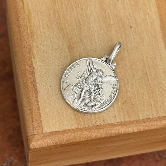 Sterling Silver Antiqued St Michael Round Pendant 16mm