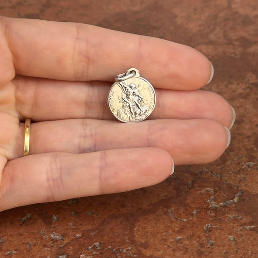 Sterling Silver Antiqued St Michael Round Pendant 16mm - LSJ