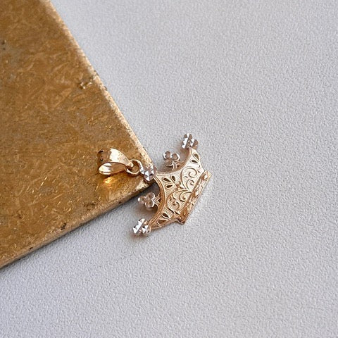 14KT Yellow Gold 2 Tone Crown Pendant Charm