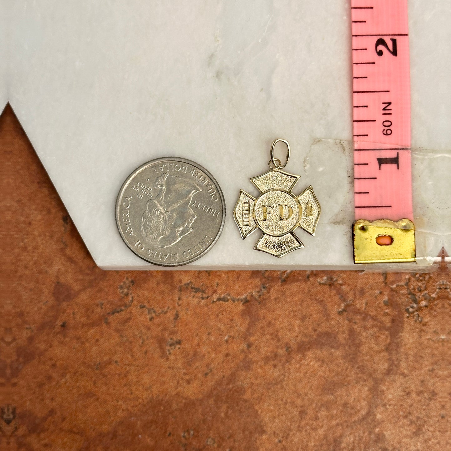 10KT Yellow Gold Fire Department Badge Maltese Cross Pendant