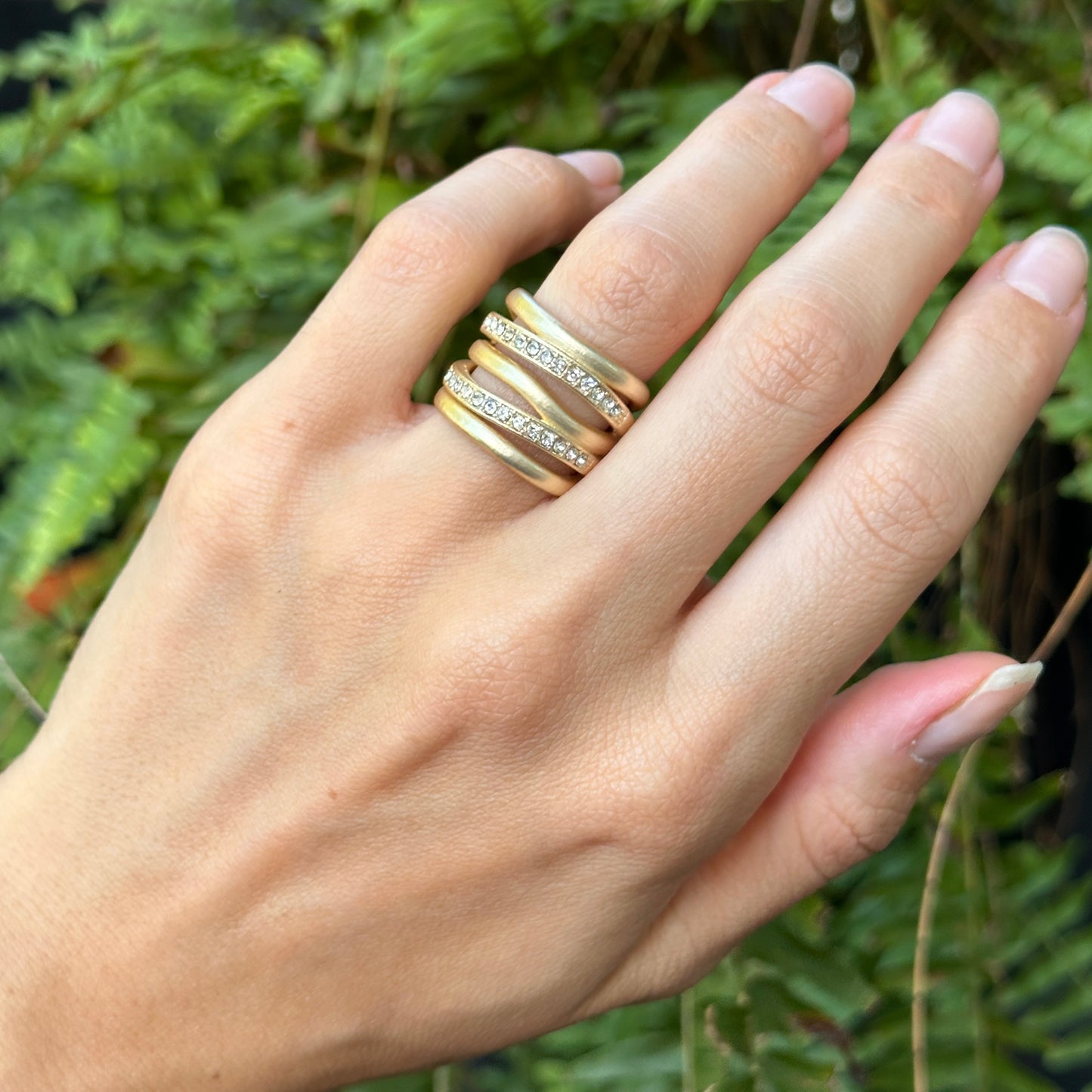 Yellow Gold-Plated Matte Wide Round Cubic Zirconia Ring Size 6