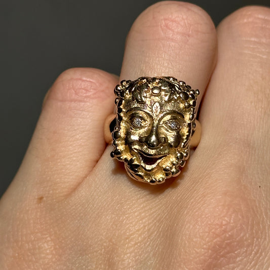 Estate 14KT Yellow Gold Zeus Ring Diamond + Ruby