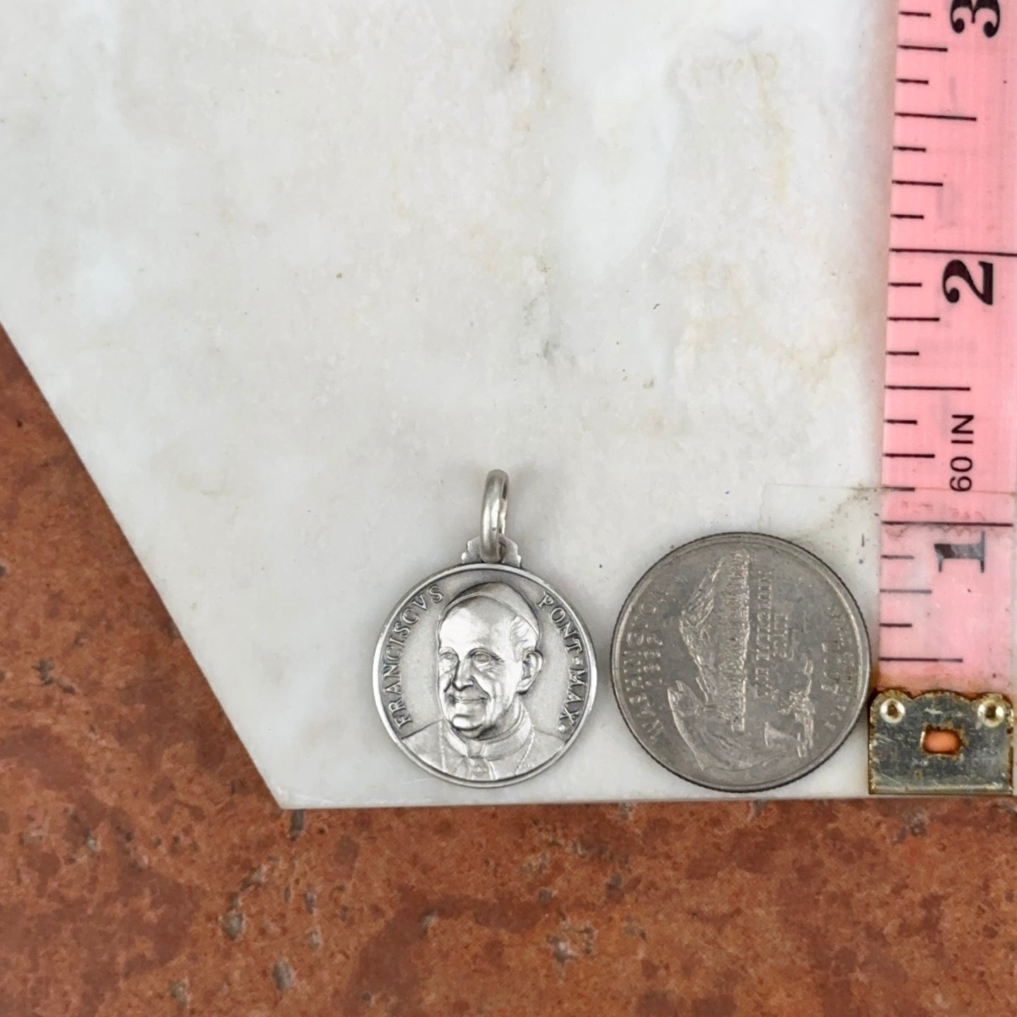 Sterling Silver Antiqued Pope Francis Medal Pendant 21mm