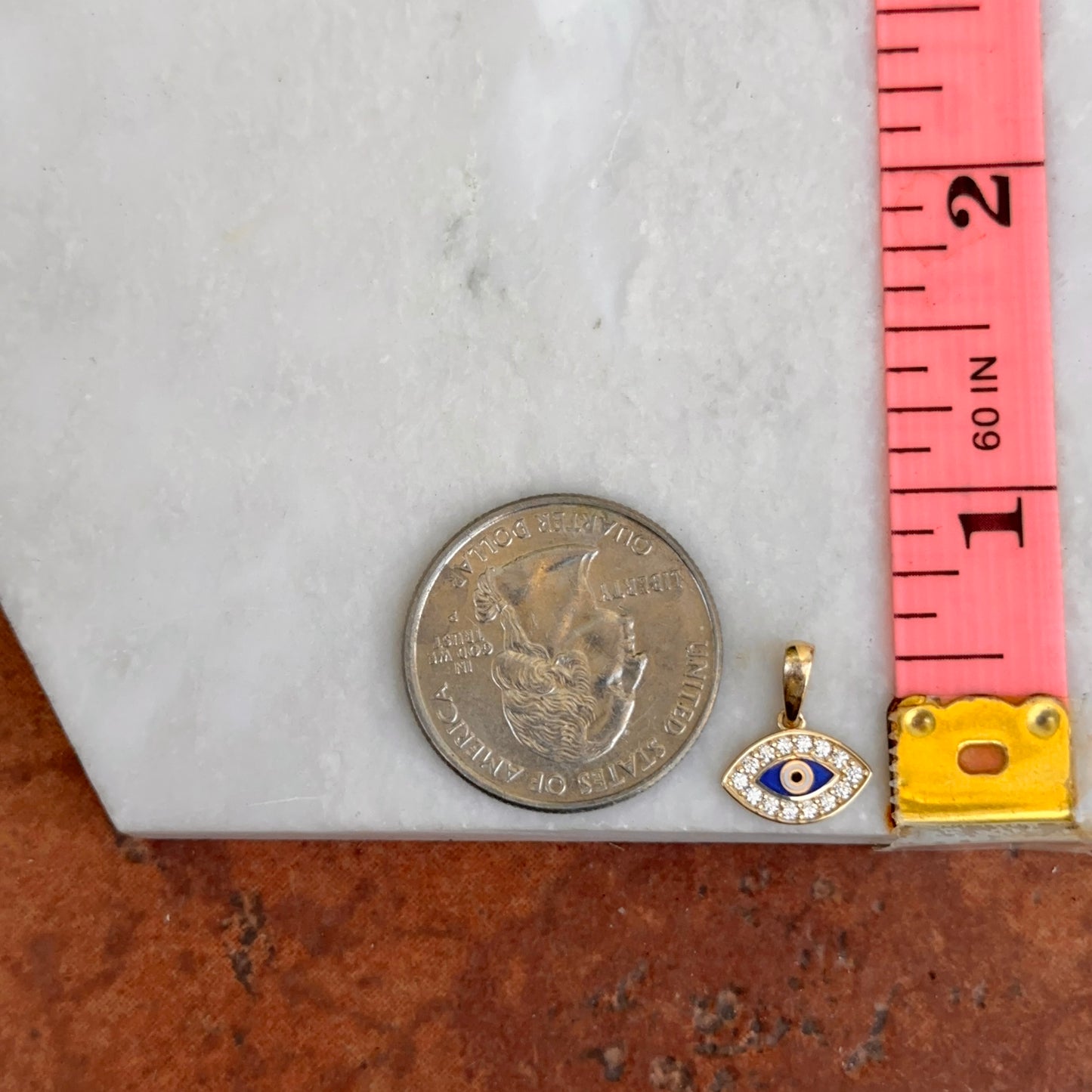 14KT Yellow Gold Blue Evil Eye + CZ Pendant Charm