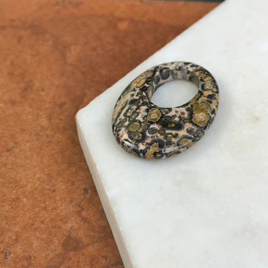 Estate Leopard Agate Oval Disc Pendant