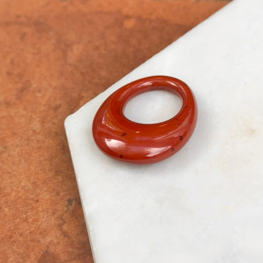 Estate Genuine Red Jasper Oval Disc Pendant Hooplet