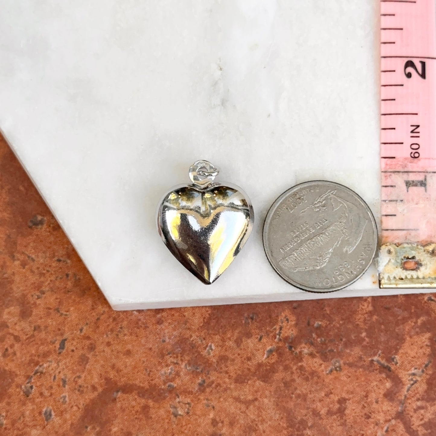 Sterling Silver Polished Puffed 3D Heart Pendant 31mm