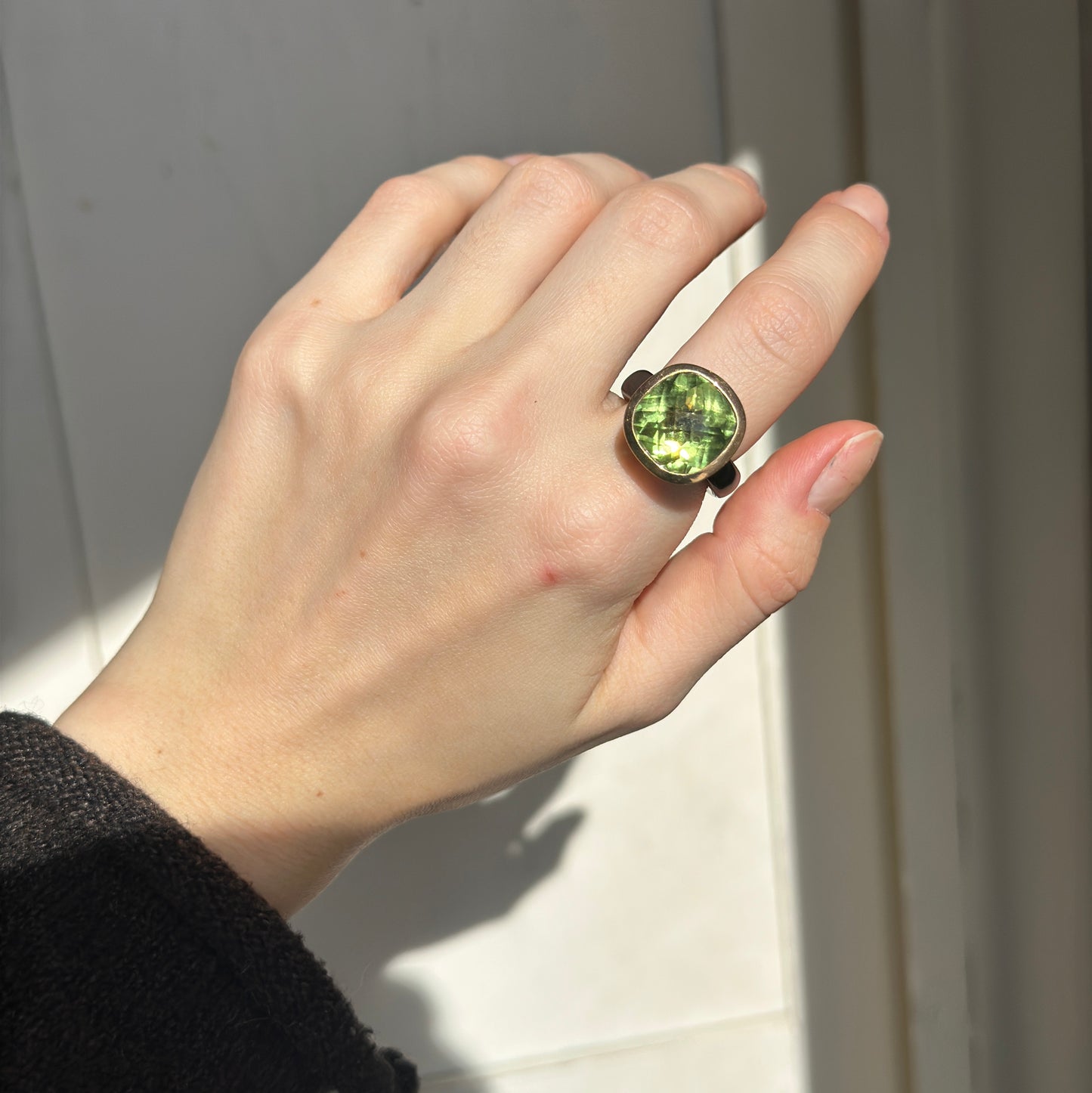 Estate 10KT Yellow Gold Black Onyx Band + Peridot Ring 7