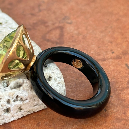 Estate 10KT Yellow Gold Black Onyx Band + Peridot Ring 7