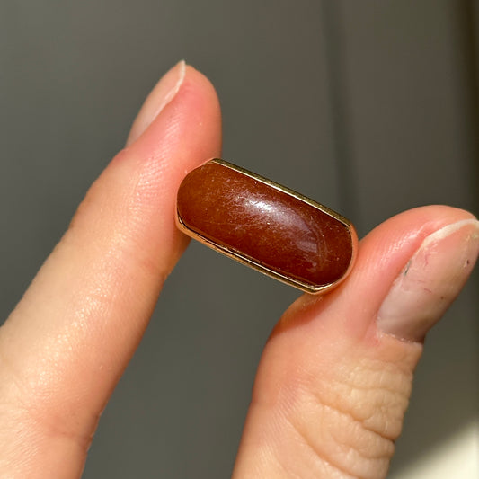 Estate 14KT Yellow Gold Inlayed Amber Jade Ring