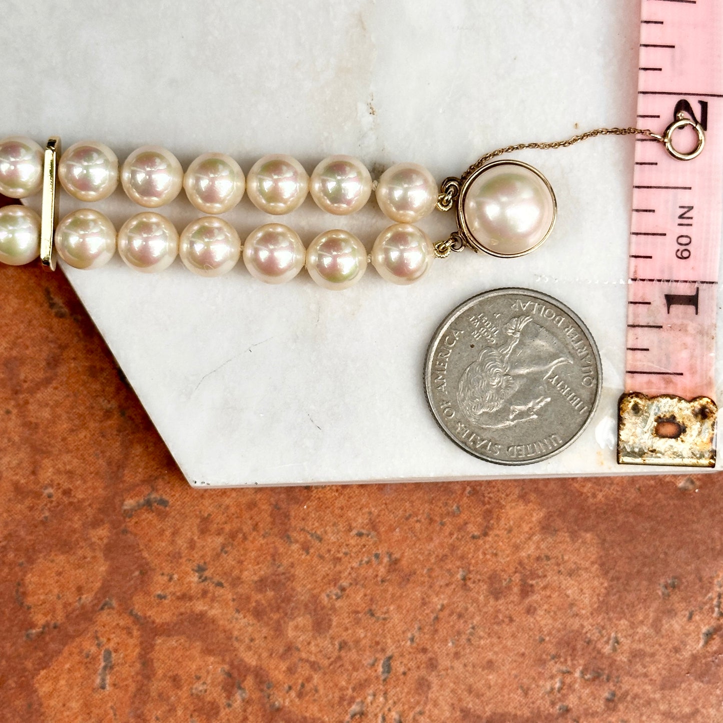 Estate Gold-Plated Silver Faux Pearl Double Strand Bracelet