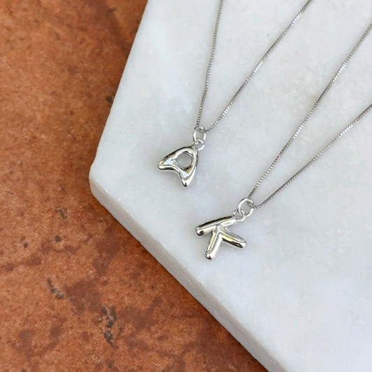 Sterling Silver Bubble Letter Initial Pendant Charm + Chain Necklace 18''