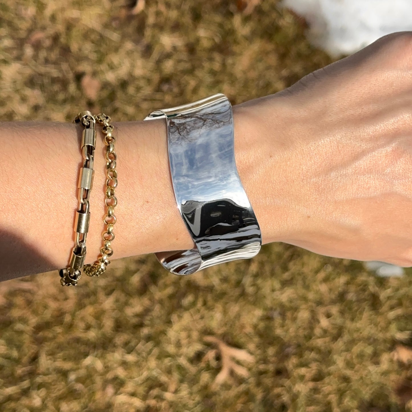 Sterling Silver Wave Solid Cuff Bangle Bracelet 25mm New