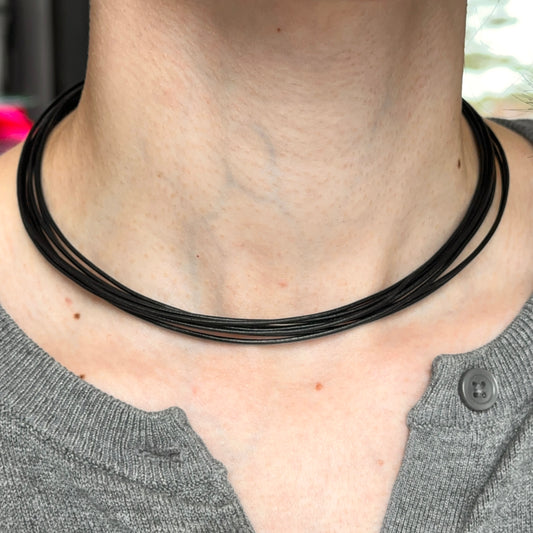 Sterling Silver Multi-Strand 1mm Black Leather Cord Necklace Lobster Clasp 16''