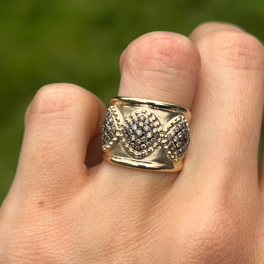 14KT Yellow Gold Cognac Diamond Matte Cigar Band Ring