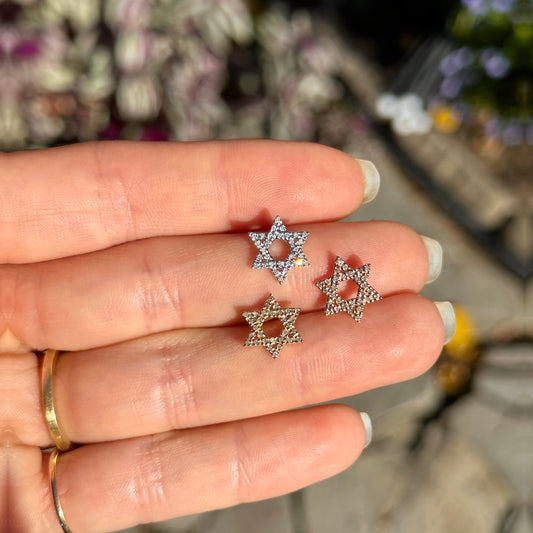 14KT White Gold Pave Diamond Star of David Pendant Slide