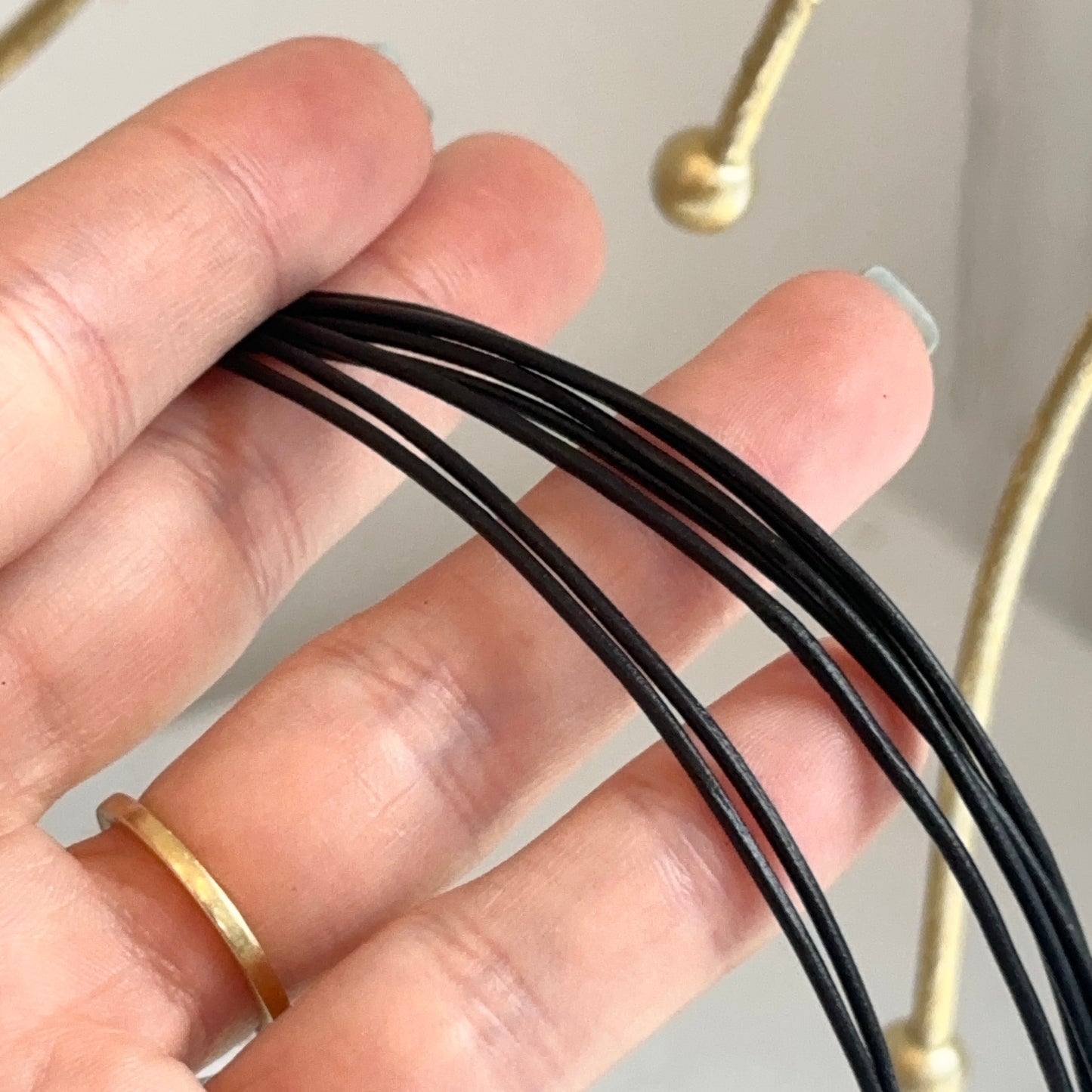 Sterling Silver Multi-Strand 1mm Black Leather Cord Necklace Lobster Clasp 16''