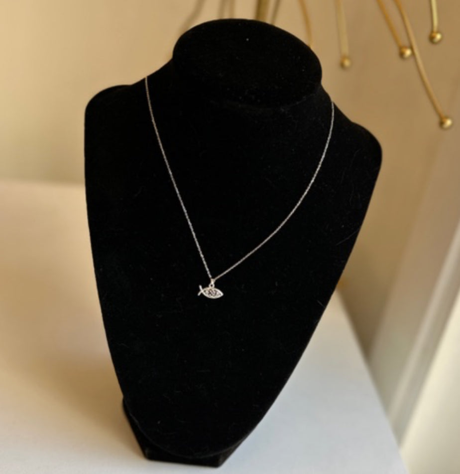 14KT White Gold Ichthus Charm Pendant