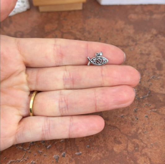 14KT White Gold Ichthus Charm Pendant