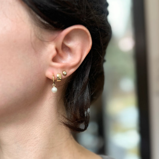 14KT Yellow Gold Mini Pearl C-Shape Hoop Earrings