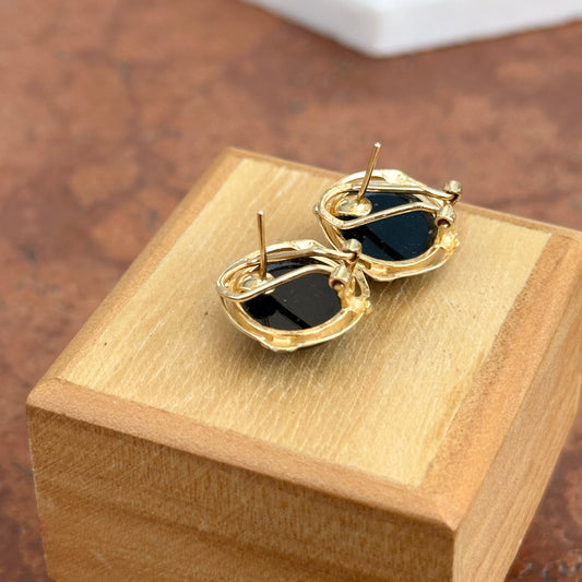 Vintage 14KT Yellow Gold Round Black Onyx Earrings