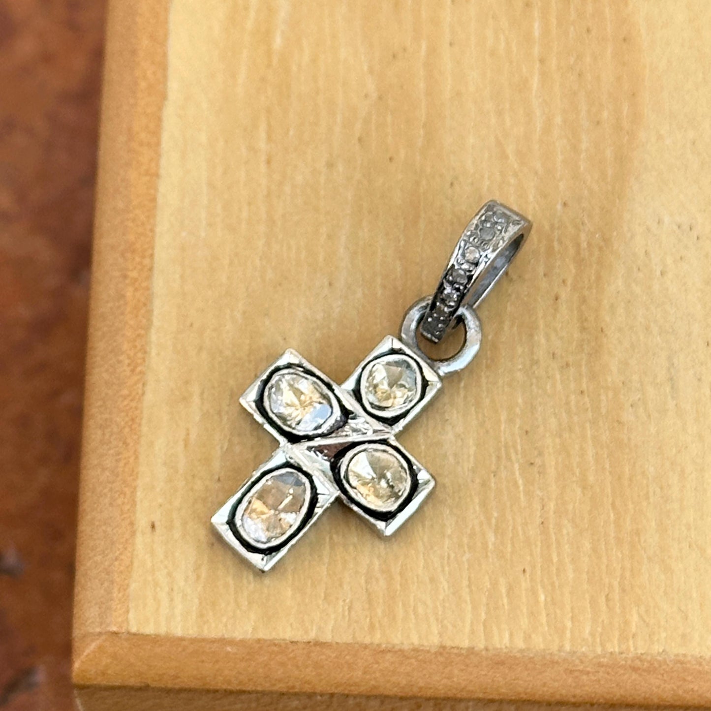 Sterling Silver Rose Cut Diamond Cross Pendant