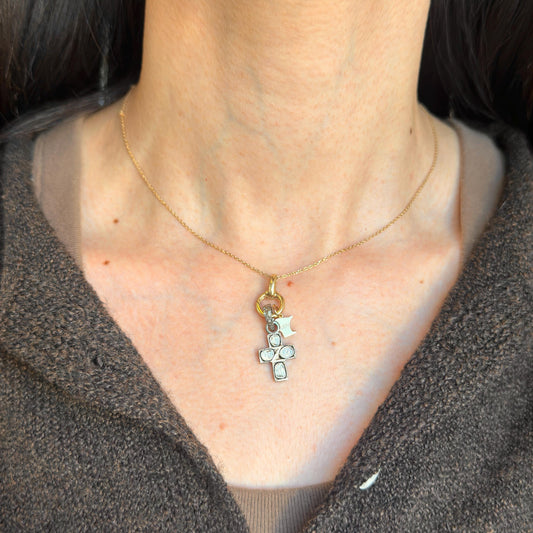 Sterling Silver Rose Cut Diamond Cross Pendant