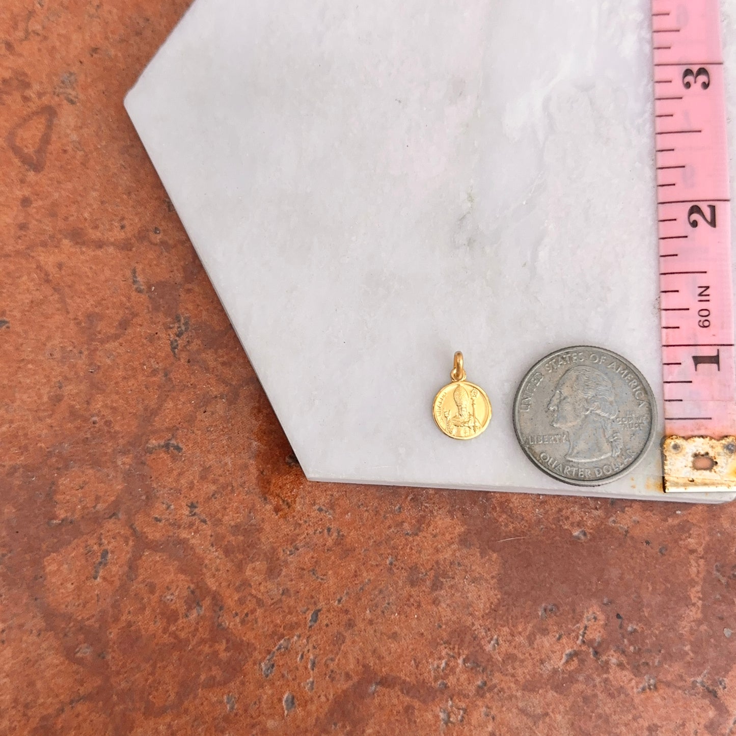 14KT Yellow Gold St. Ubaldo Matte Medal Pendant Charm 10mm