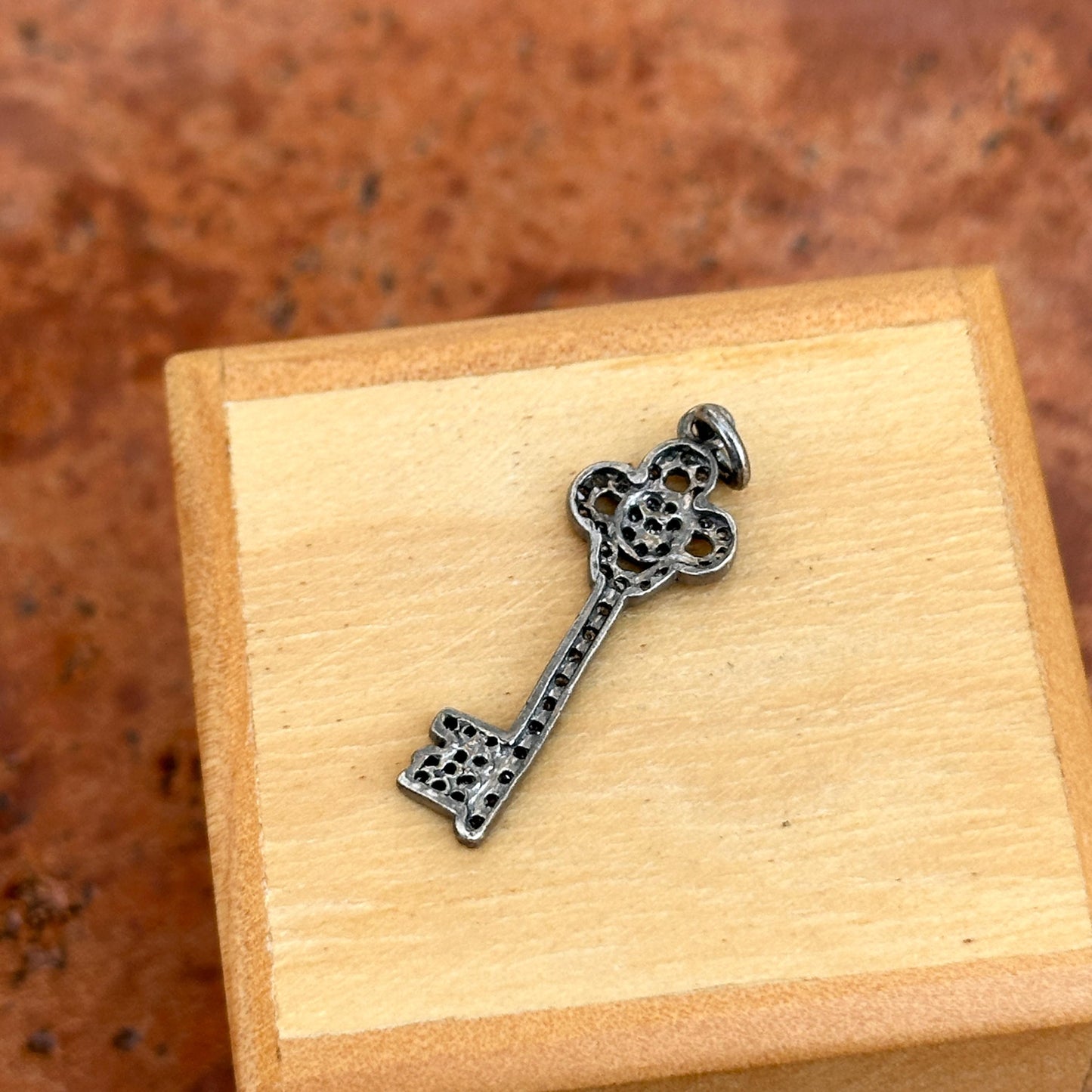 Sterling Silver Pave Diamond Key Pendant Charm