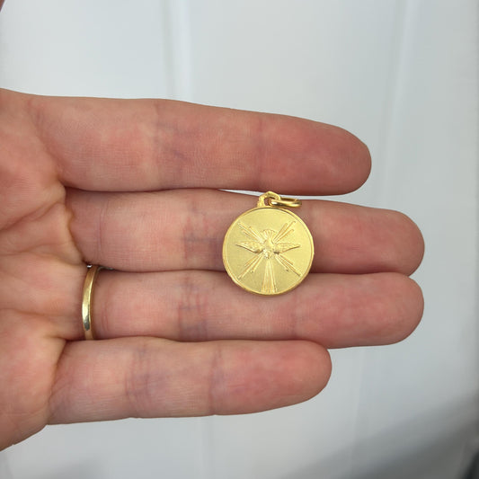 14KT Yellow Gold Holy Spirit Round Medal Pendant 18mm