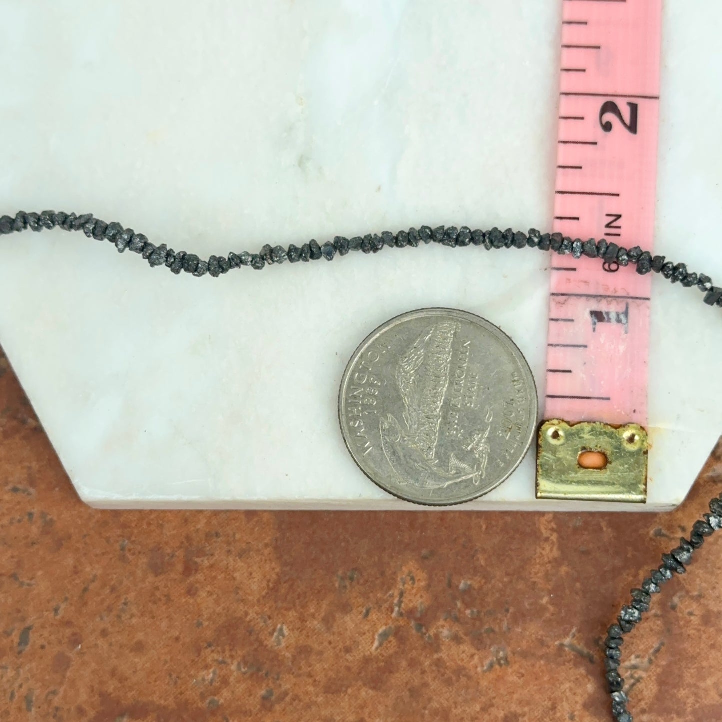 Estate Sterling Silver Rough Cut Black Diamond Beaded Necklace