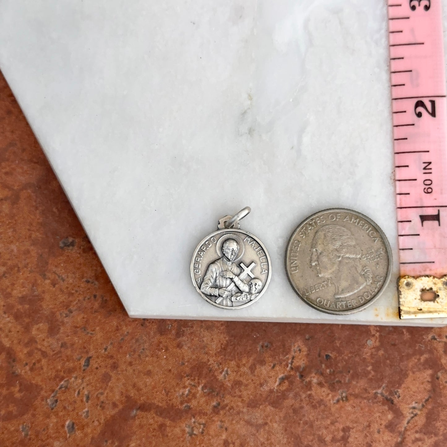 Sterling Silver Antiqued St Gerardo Maiella Round Medal Pendant 18mm