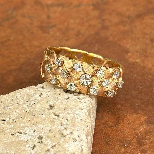 Estate 14KT Yellow Gold Scattered Diamond Weave Band Ring