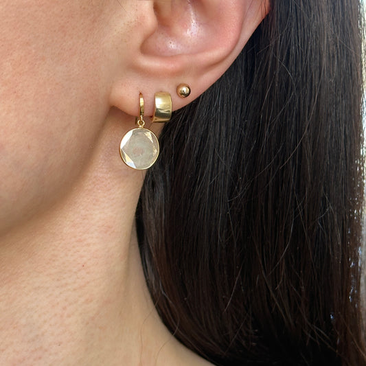 18KT Yellow Gold Diamond Slice Round Dangle Earrings