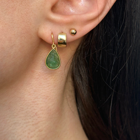18KT Yellow Gold Bezel Pear Emerald Dangle Earrings