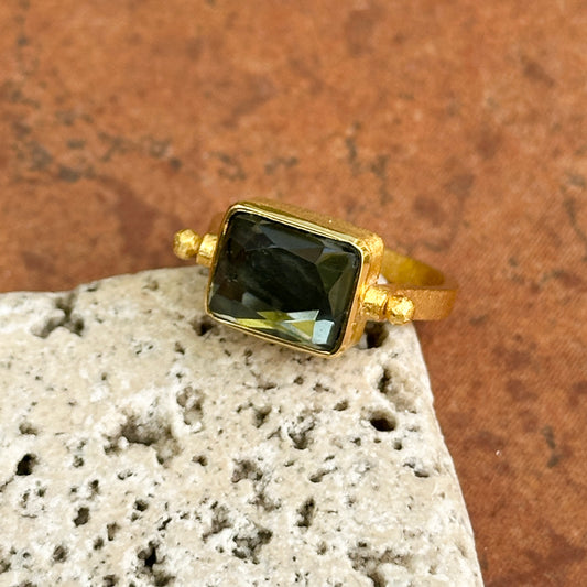 18KT Yellow Gold-Plated White + Green Stone Reversible Textured Ring