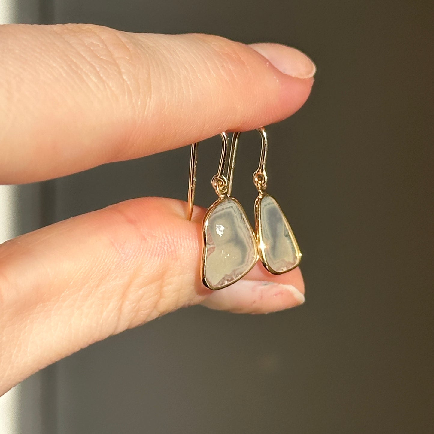 18KT Yellow Gold Bezel-Set Diamond Slice Oblong White Earrings