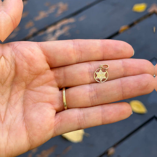 14KT Yellow Gold Rope Frame Star of David Pedant Charm