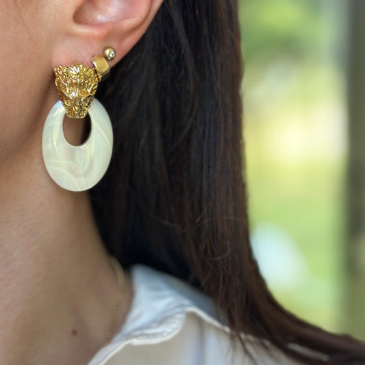 Estate Mother of Pearl Oval Disc Door Knocker Earring Charms