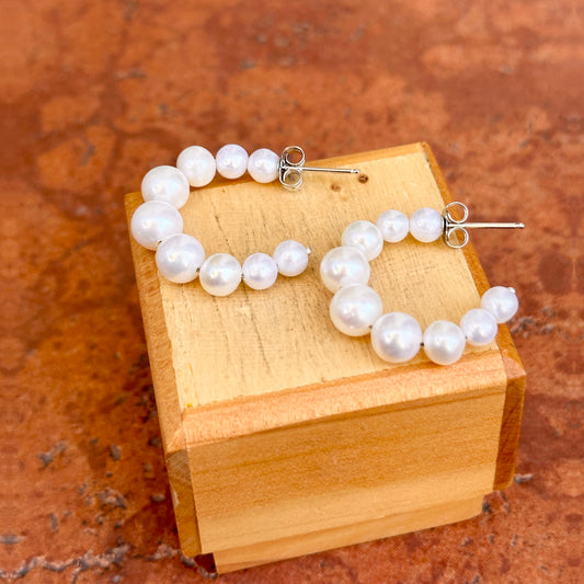 Sterling Silver Freshwater Pearl C-Shape Hoop Earrings