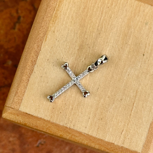 14KT White Gold Diamond Hearts Design Cross Pendant Charm