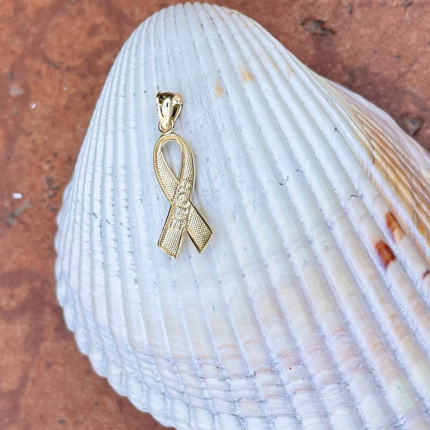 10KT Yellow Gold Cancer Awareness Hope Ribbon Pendant