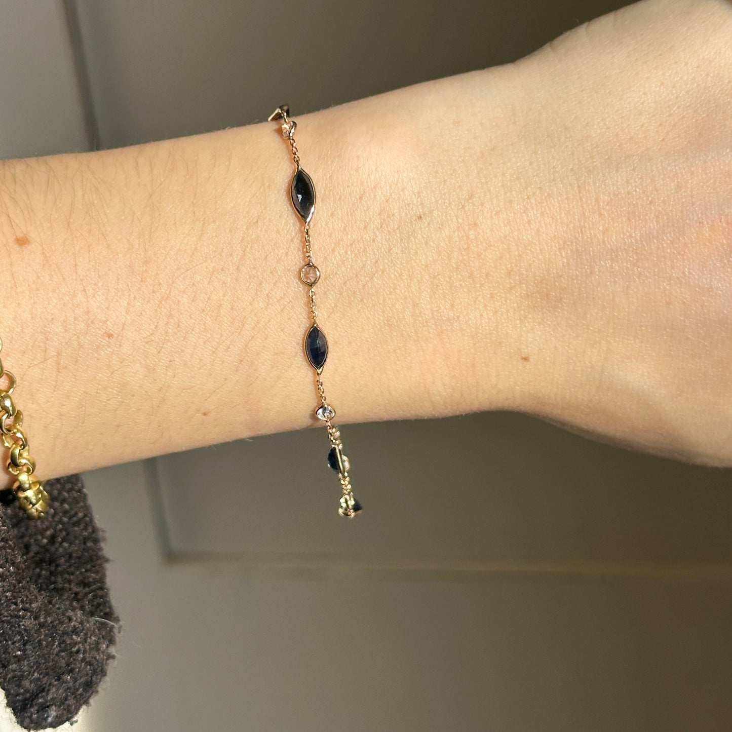 Estate 14KT Yellow Gold Bezel-Set Blue and White Sapphire Station Bracelet