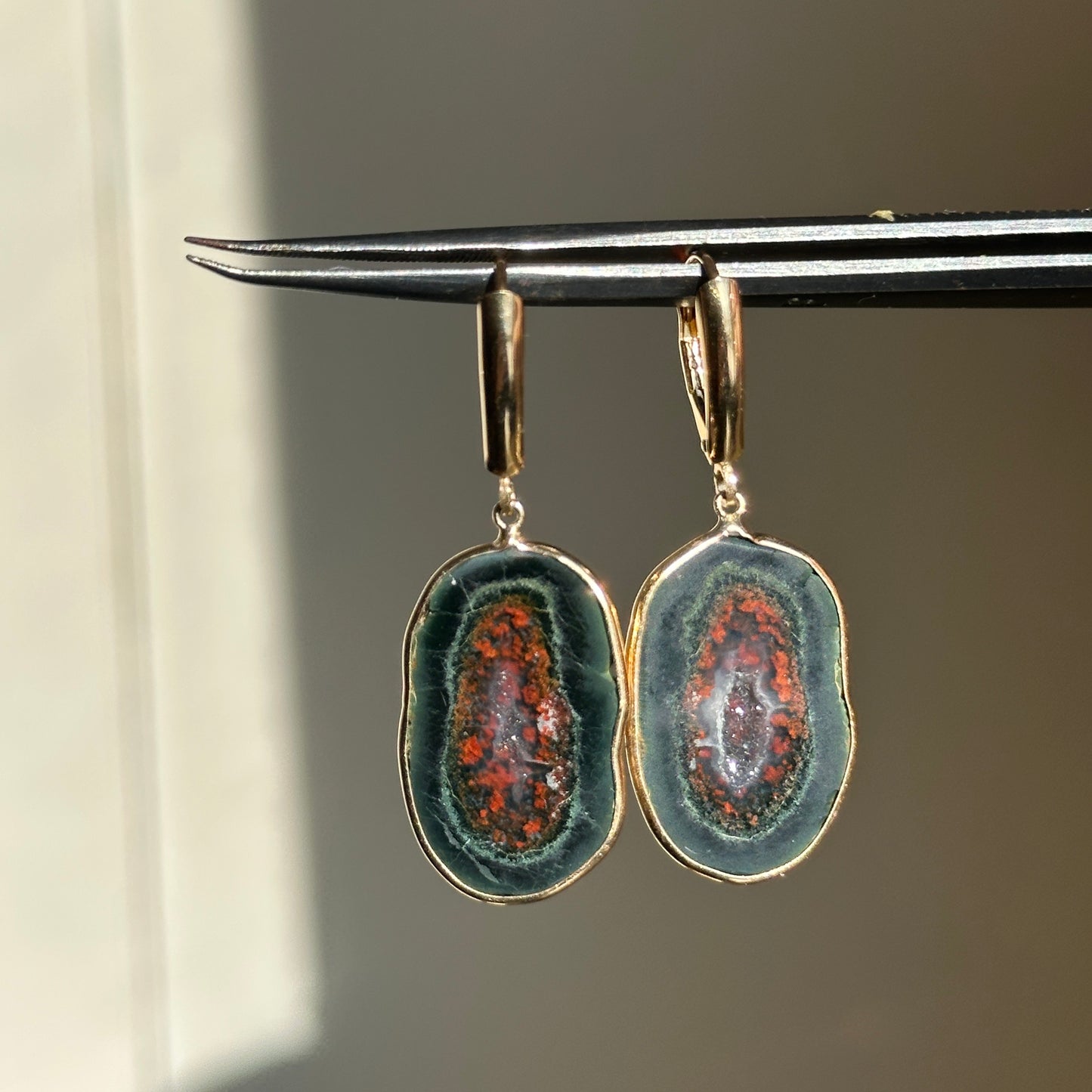 14KT Yellow Gold Bezel-Set Geode Dangle Earrings - LSJ