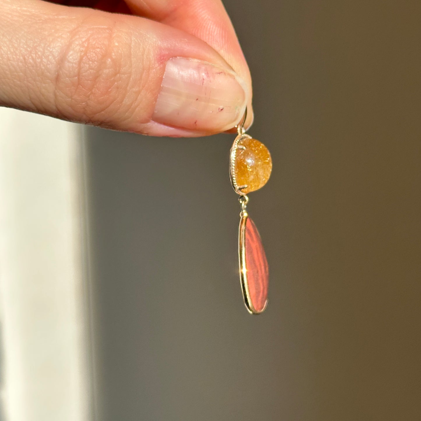 14KT Yellow Gold Cabochon Quartz + Jasper Pendant 058