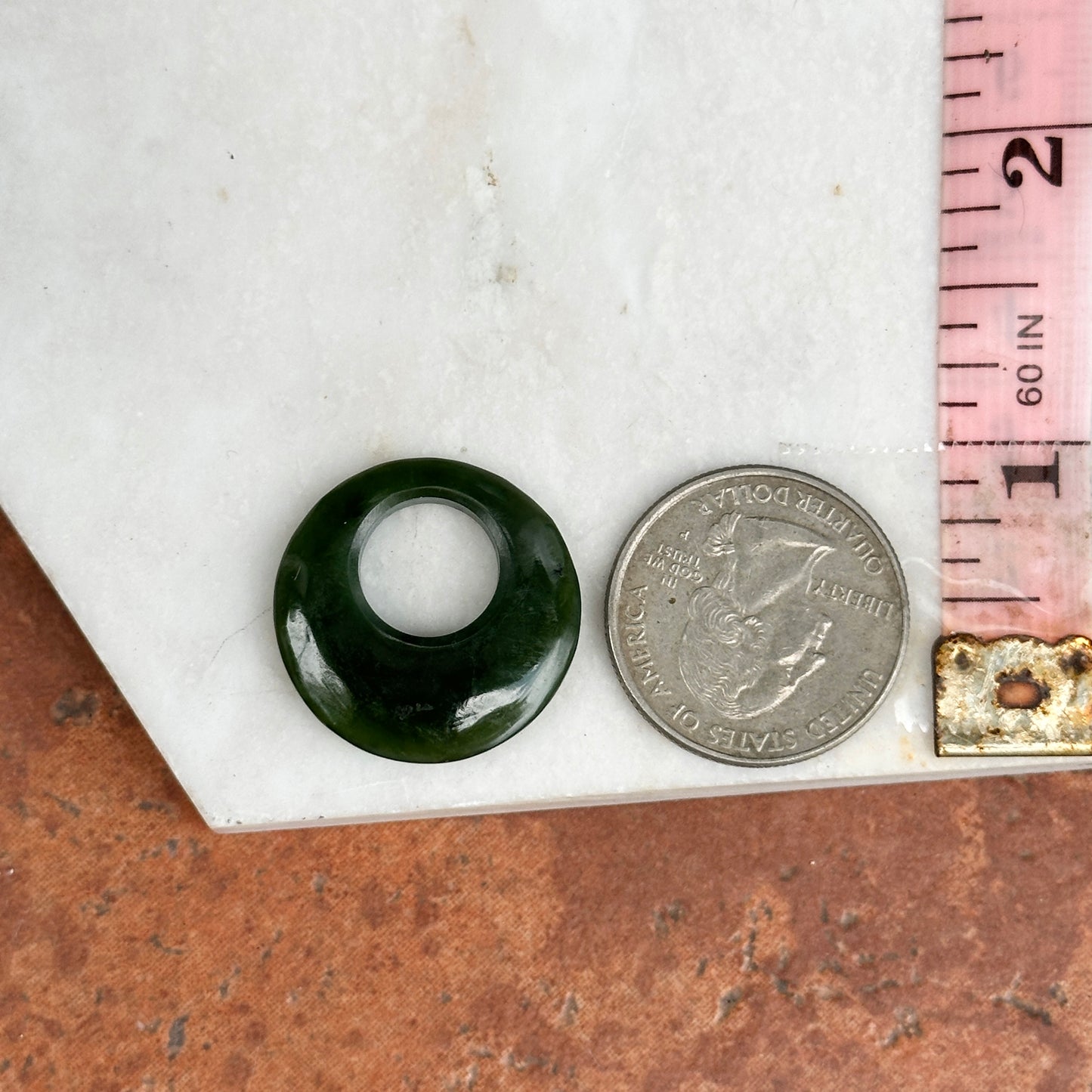 Estate Serpentine Green Jade Round Door Knocker Earring Charms
