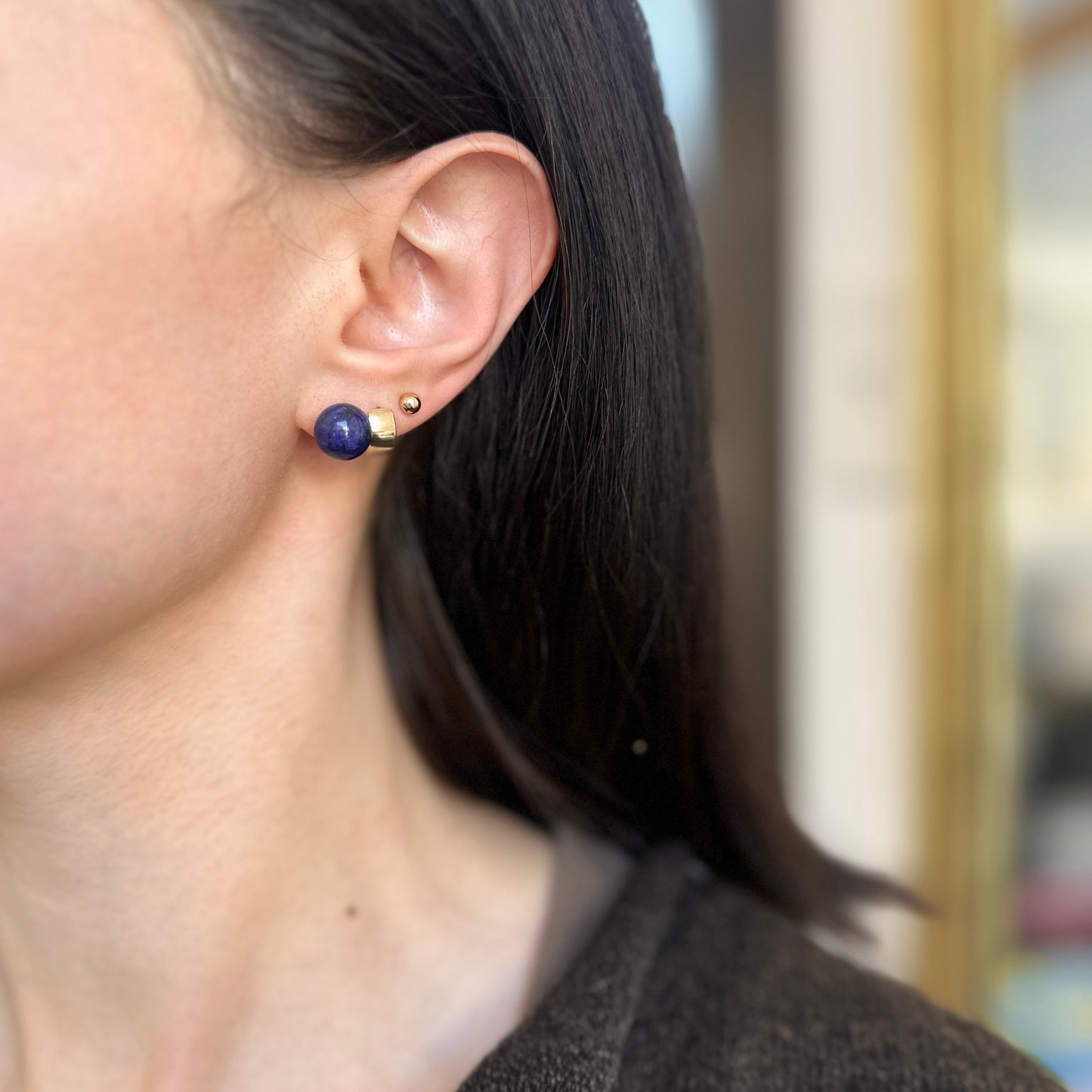 Estate 14KT Yellow Gold Blue Lapis Ball Earrings - LSJ