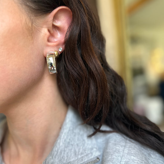 14KT White Gold + Yellow Gold Diamond-Cut Trim Oval Hoops 36mm