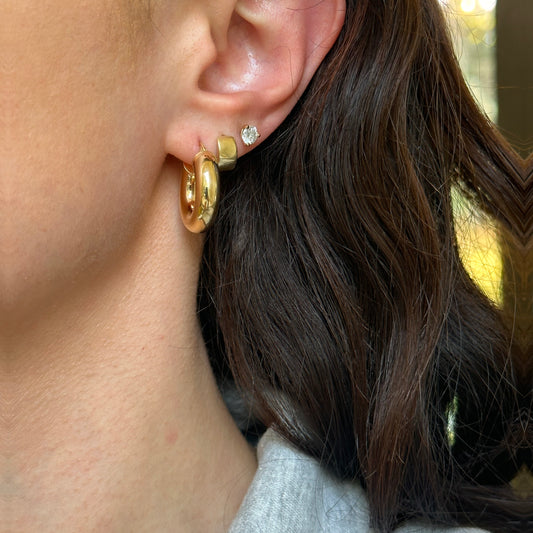 18KT Yellow Gold Chunky Tube Round Hoop Earrings 20mm