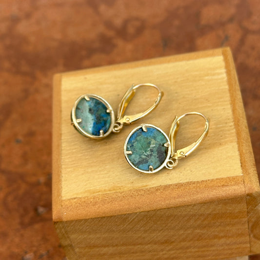 10KT Yellow Gold Azurite Cabochon Earrings